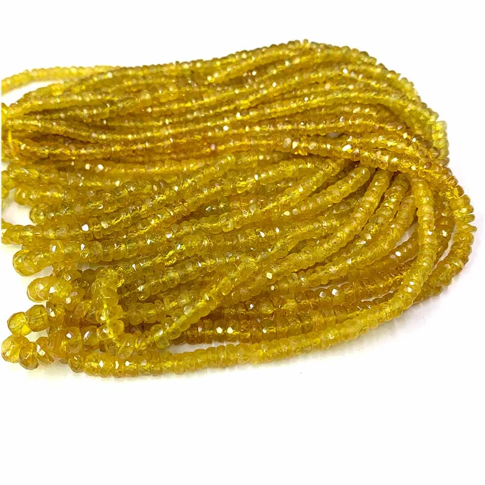 Veemake High Quality Yellow Sapphire Faceted Rondelle Beads Jewelry Design Making Natural Gemstones Crystal Necklace Bracelets