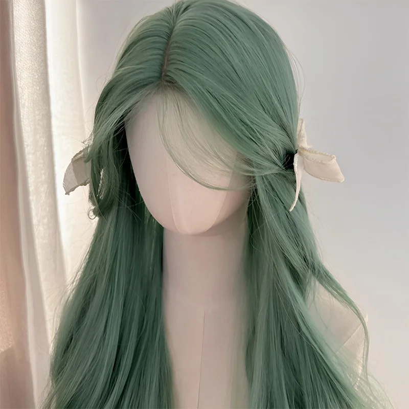 Perruques synthétiques vert menthe, cheveux longs et bouclés, perruque naturelle pour femmes, perruques avec raie centrale, faux cheveux résistants à la chaleur pour fête Cosplay