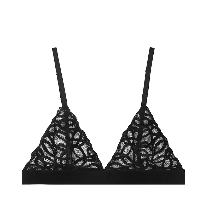 BirdTree, Lining 100%Real Silk Wire Free Bra, Women Small Chest Sexy Lace, French Triangle Cup Underwear, 2024 Summer,P42942QC