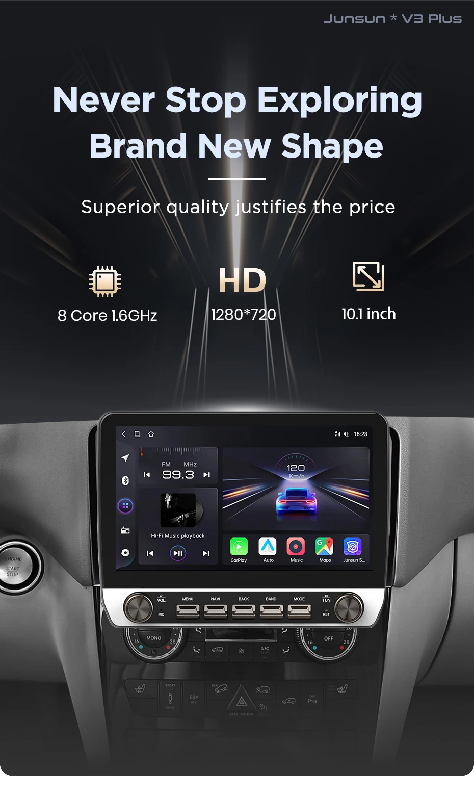 Junsun 10-Zoll-Knopf Wireless CarPlay für Android Auto Autoradio für Mercedes Benz M-Klasse W164 GL-Klasse X164 ML GL GPS Navi Stereo – Detail 3