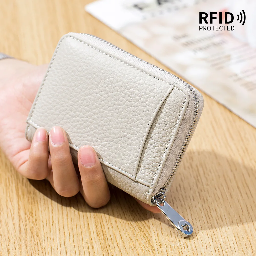 New Genuine Leather Coin Purse Men Small Change Pocket RFID Blocking Business Card Holder Women Elegant Mini Wallet Money Bag