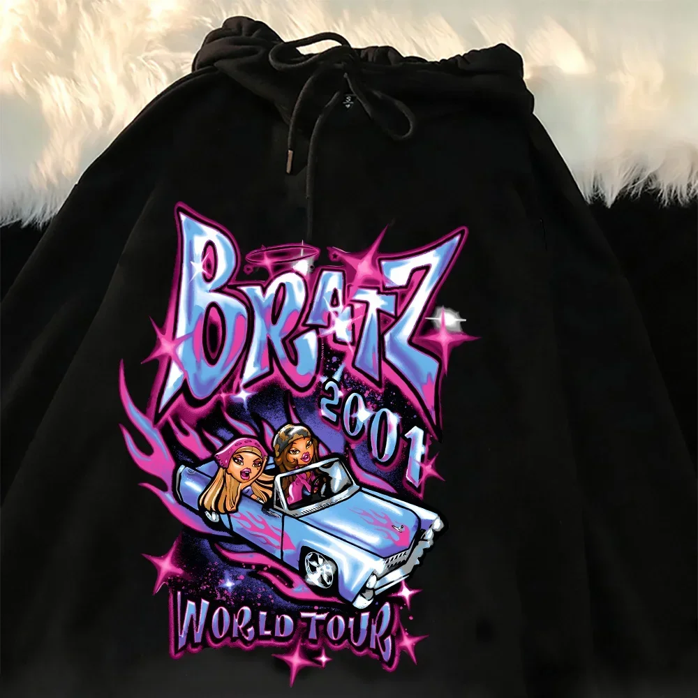 New Bratz Letter Hoodie Women's Casual Black Tops Y2k Harajuku Fashion Streetwear Sweatshirt Kawaii Graphic Long Sleeve Pullover