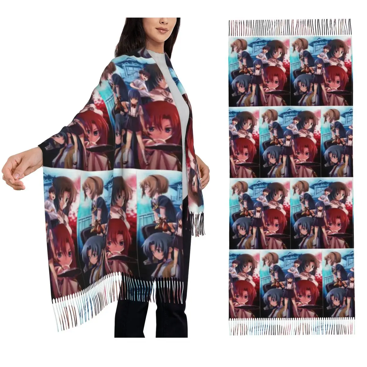 

Higurashi No Naku Koro Ni шарф с кисточками для женщин, мягкие теплые шали и накидки, длинная осенне-зимняя шаль