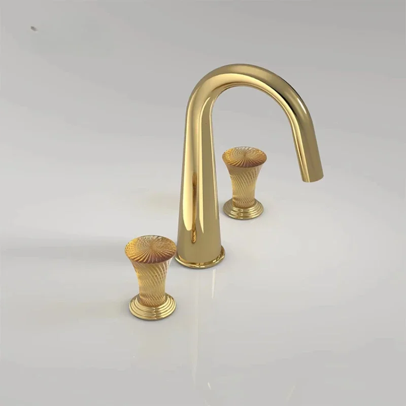 

A7038 Crystal Handle 3-holes Hot Cold Water Tap Brass Basin Faucet for Villa Hotel Sink Mixer Bathroom Faucets