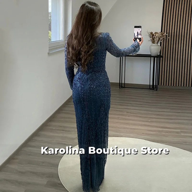 Ballkleid mit abnehmbarer Schleppe, maßgeschneidert, U-Ausschnitt, volle Ärmel, Perlenstickerei, glitzernde Spitze, Abendkleider, Partykleider