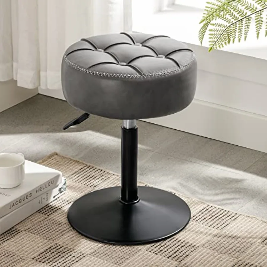 

Adjustable Vanity Stool, 360 Swivel Chair for Makeup Room, Gray Faux Leather Stool for Bathroom and Living Room