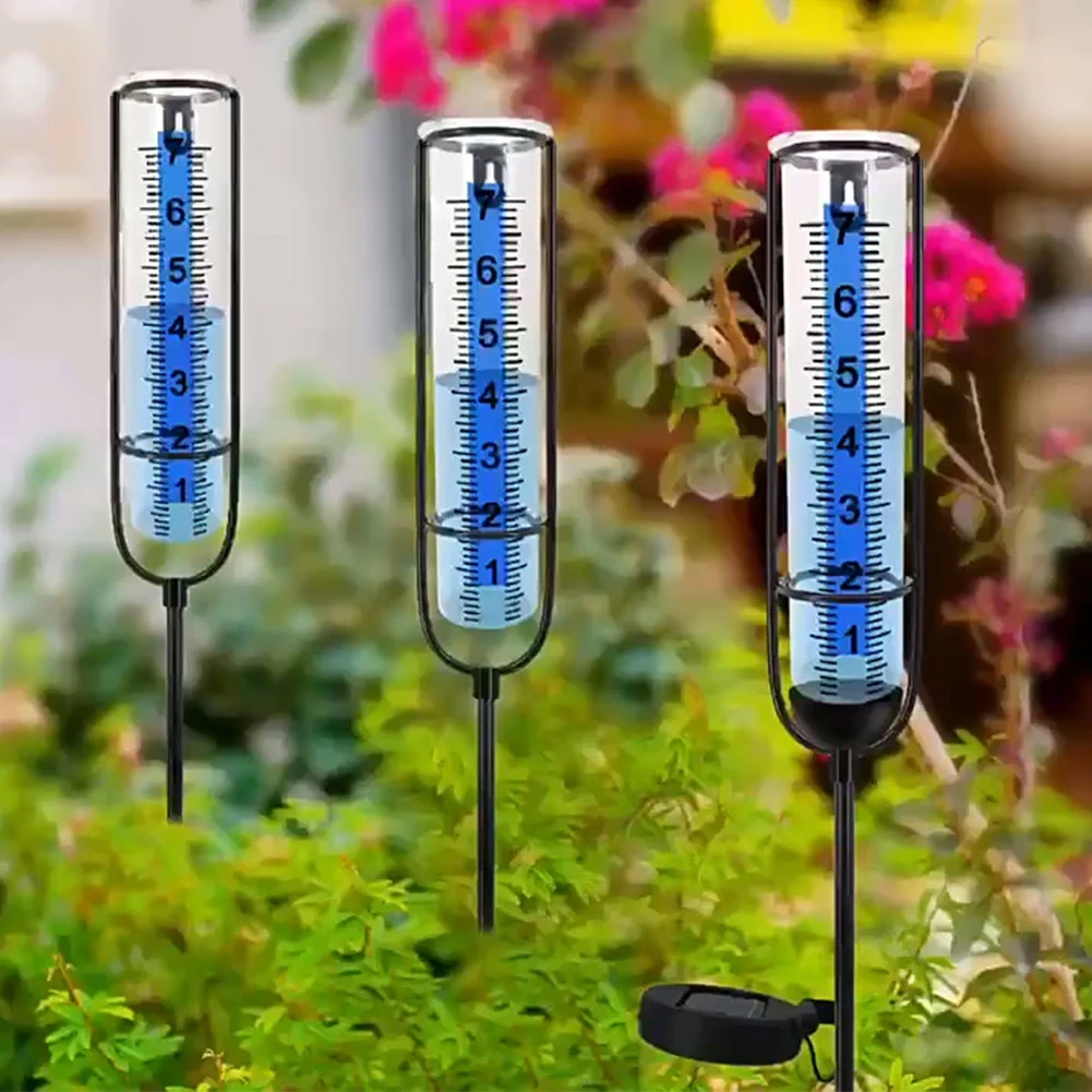 Outdoor Freeze Proof Rain Gauge with Stake Adjustable Height Water Rain Meter Large Rain Measuring Tool for Garden Lawn and Farm