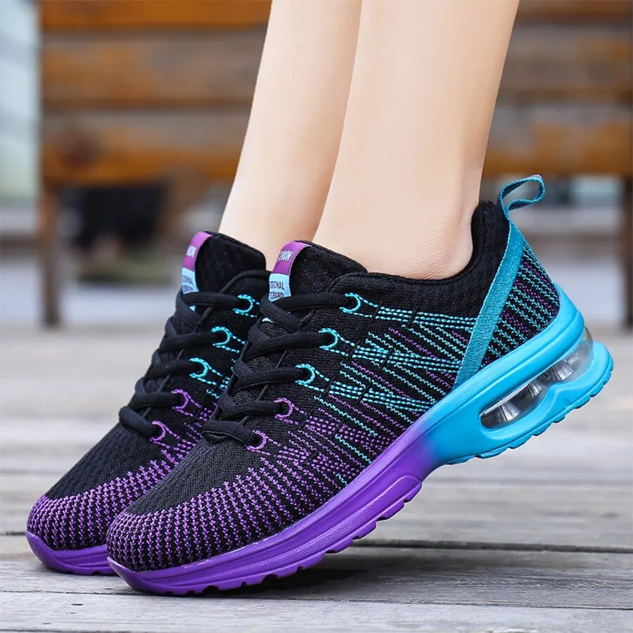 Mulheres Almofada De Ar Running Shoes para Tênis Moda Sneakers Lace Up Leve Respirável Lazer Ginásio Walking Shoes