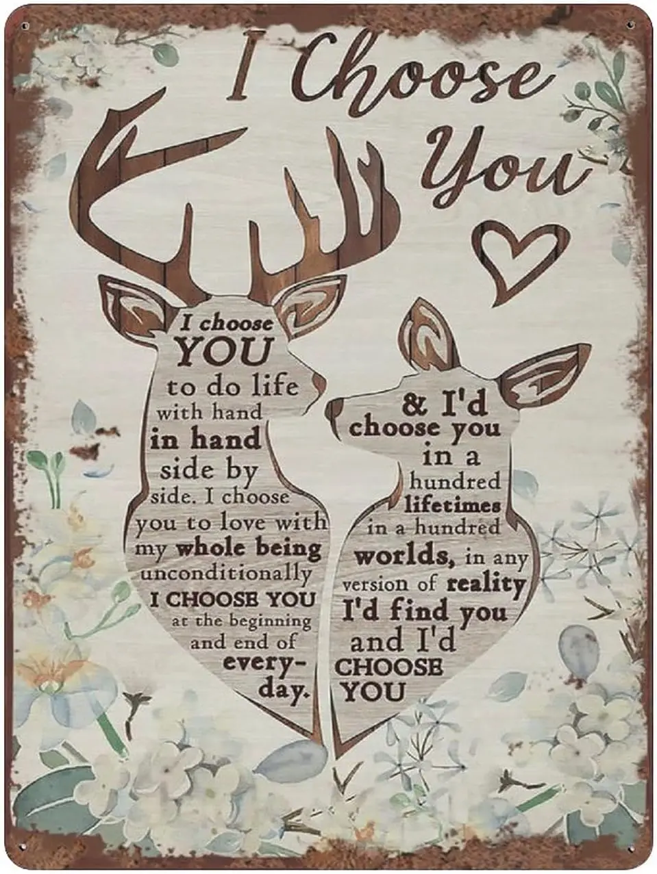 Deer I Choose You Retro Tin Sign Romantic Metal  for Couple Wife Husband Deer Lover Gift Wall   for Home Bedroom Bathroom