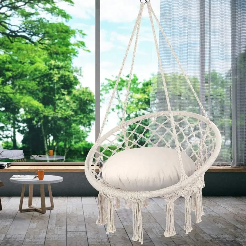 

Y- Stop Hammock Chair Macrame Swing Chair, Hanging Chair Cotton Rope Hammock Chair Swing for Indoor and Outdoor Use,