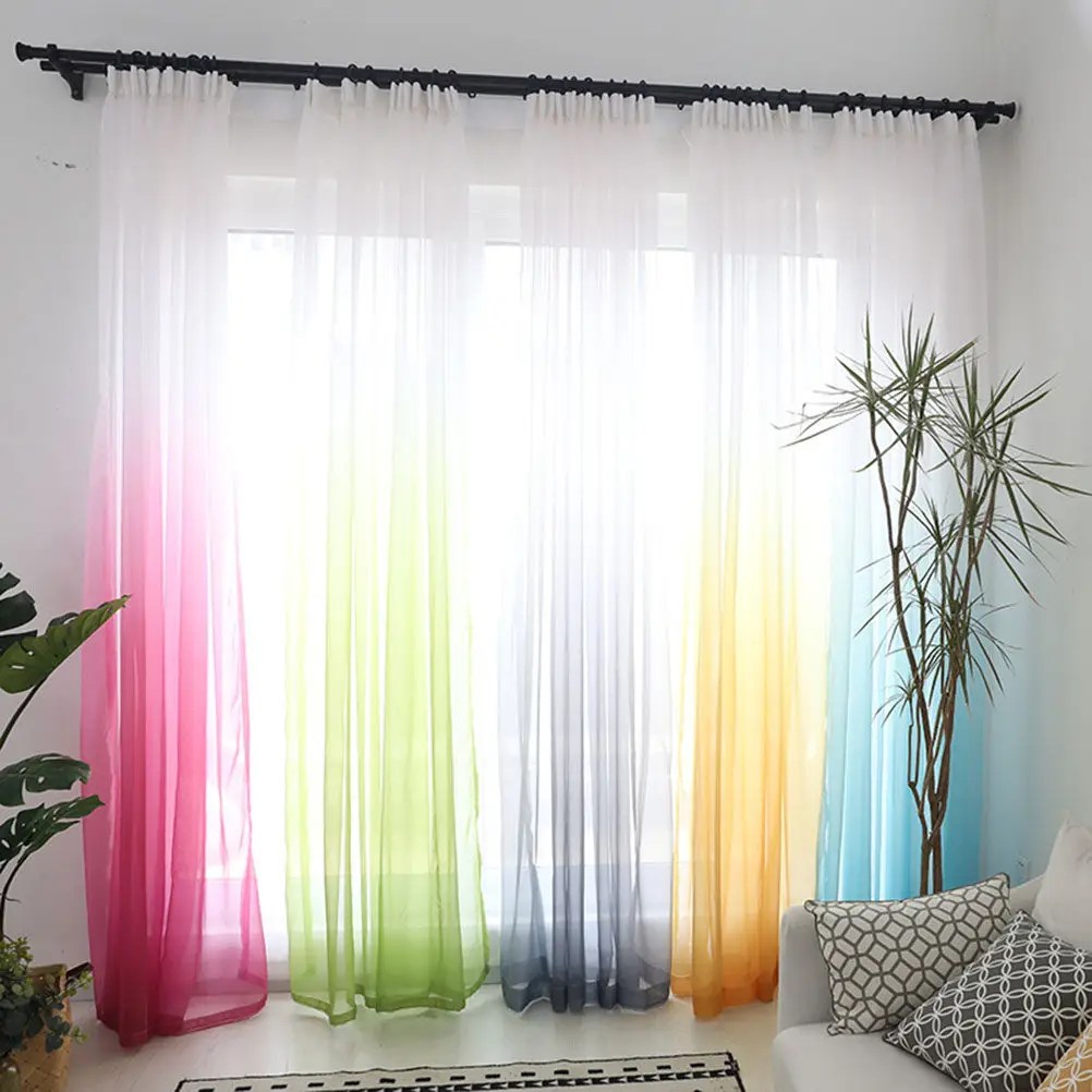 Gradient Sheer Curtains Window Screen Window Gauze Door Scarf Drapes Valance For Room Decor (Purple)