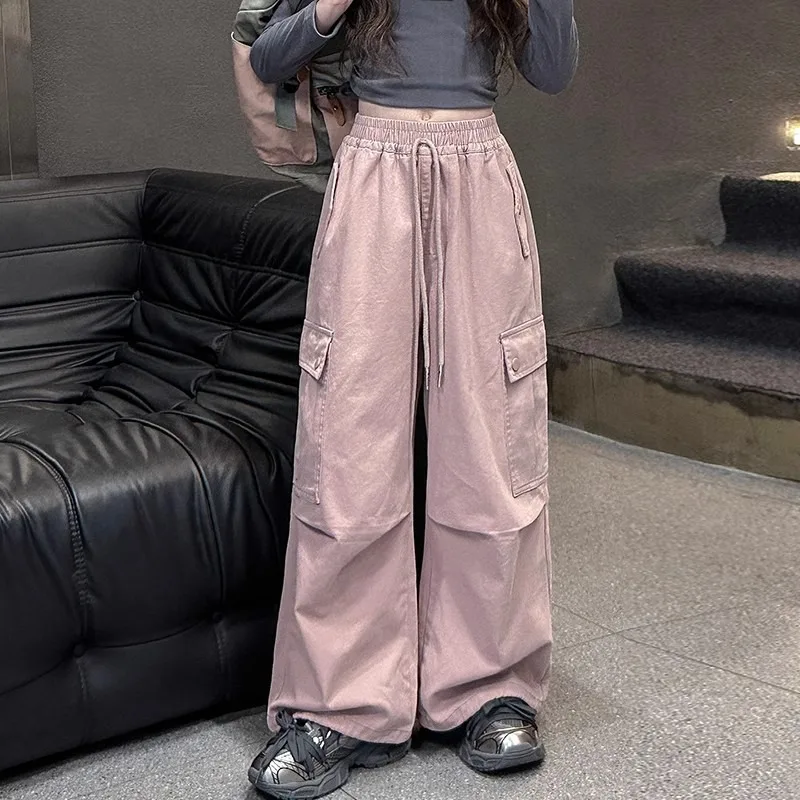 3 colors 2026 1pc spring teens tracksuit hip hop dancer Girls cloth loose long wide leg Cargo pant Kid 4 5 6 7 8 9 10 11 12 year