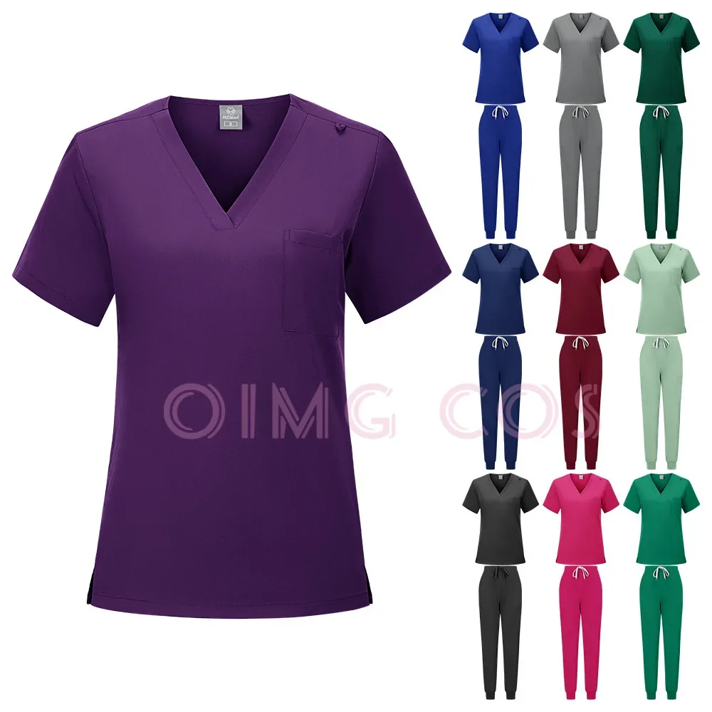 Womens Summer Short Sleeve Scrub Set Jogger Pants Hospital Clinic Work Uniform Nurse Wear Dental Pet Hospital