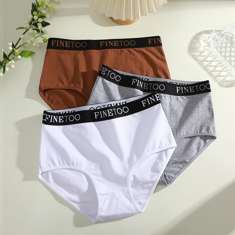 FINETOO 3Pcs Women Cotton Panties Female Middle Waist Sexy Panties Seamless Underwear Solid Color Bikini Girls Intimates Briefs
