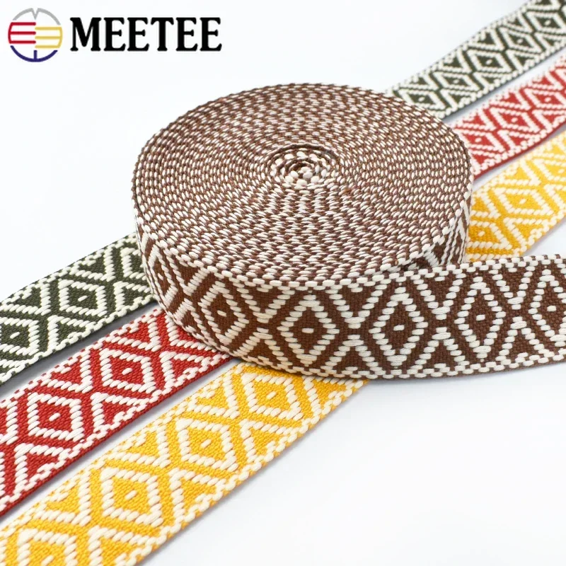 3/5/10M Meetee 38mm Jacquard Webbing Cotton Colorful Ribbon Tapes Bag Shoulder Straps Clothing Braid Tape DIY Sewing Accessories