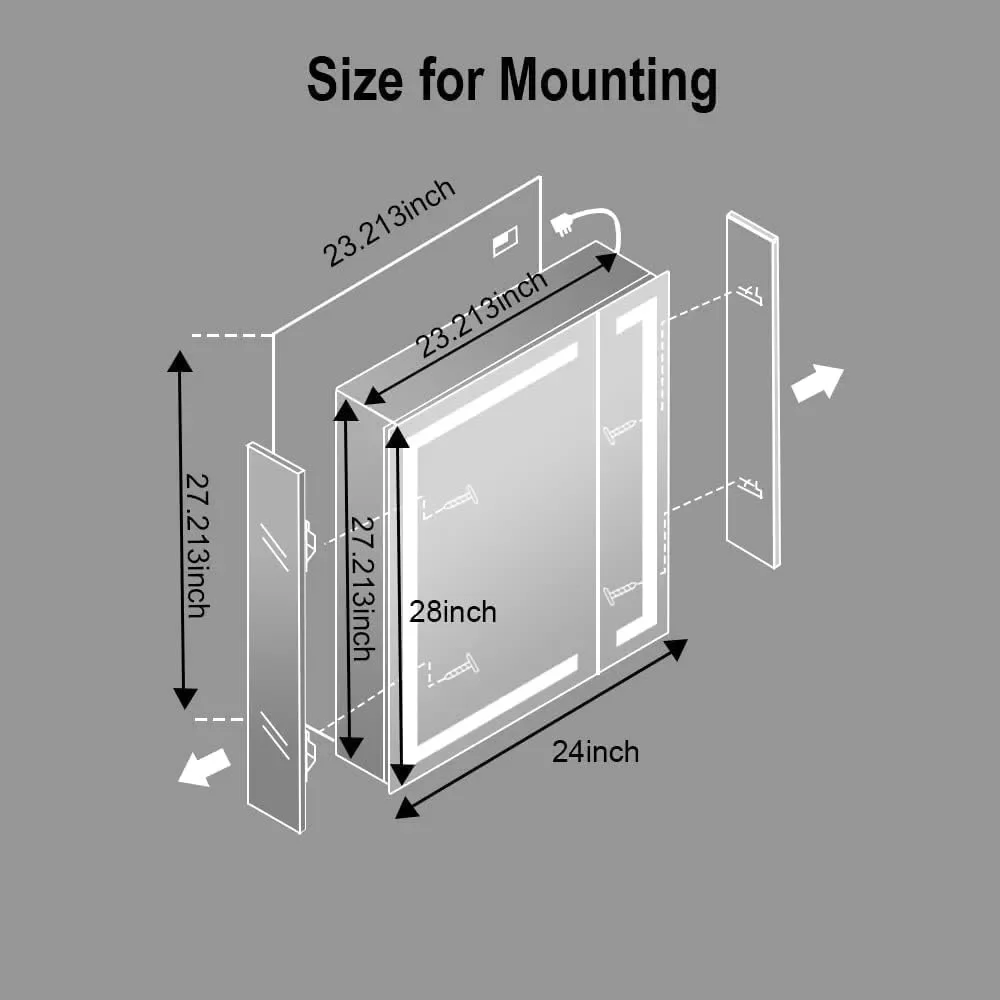 LED 의학 캐비닛 화장대 거울 캐비닛, 24 × 28 인치 알루미늄 건설 메이크업 보관 정리함, 내부 조명 장비