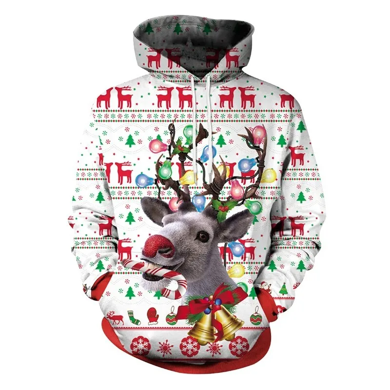 هوديي عيد الميلاد القبيح الممتع للرجال، عيد الميلاد، الحفلات، نمط سانتا كلوز، ملابس رياضية، بلوفر، سترة بقلنسوة