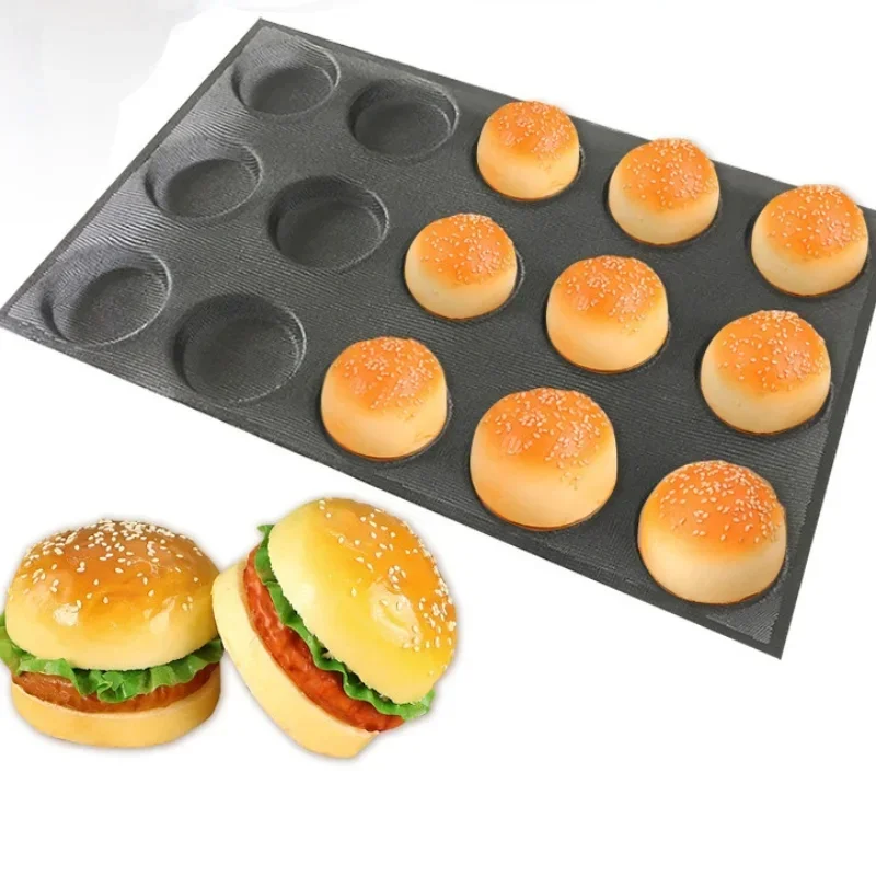 Round Baguette Bun Mould Hamburger Silicone Molds Bread Baking Liners Mat Loaf Pan Non-stick Perforated Soft Bakery Mold