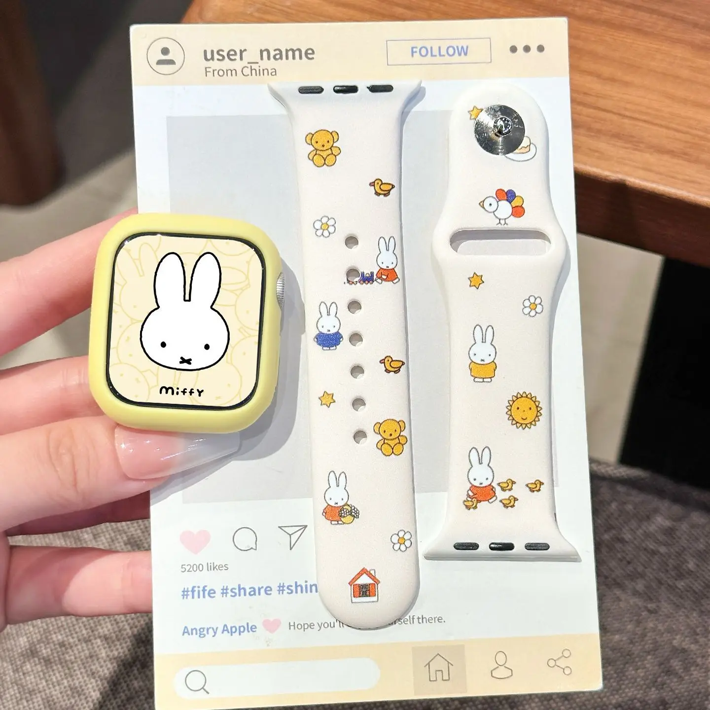Yellow Cute Miffy Silicone Watch Band for Apple Watch Series 11 10 9 8 SE Cartoon Soft Replacement Strap Lovely Kawaii Cartoon