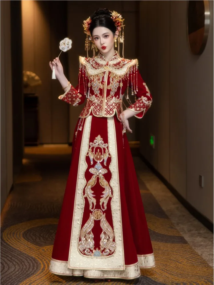 

New style wedding dress for brides Chinese-style toasting heavy industry luxurious women