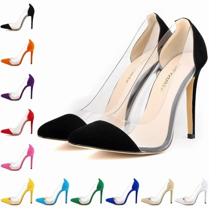 LOSLANDIFEN Party Shoes for Women Pumps Splicing Pointed Toe Flock 11CM Thin high heels Korean Style Lady Party Women Shoes