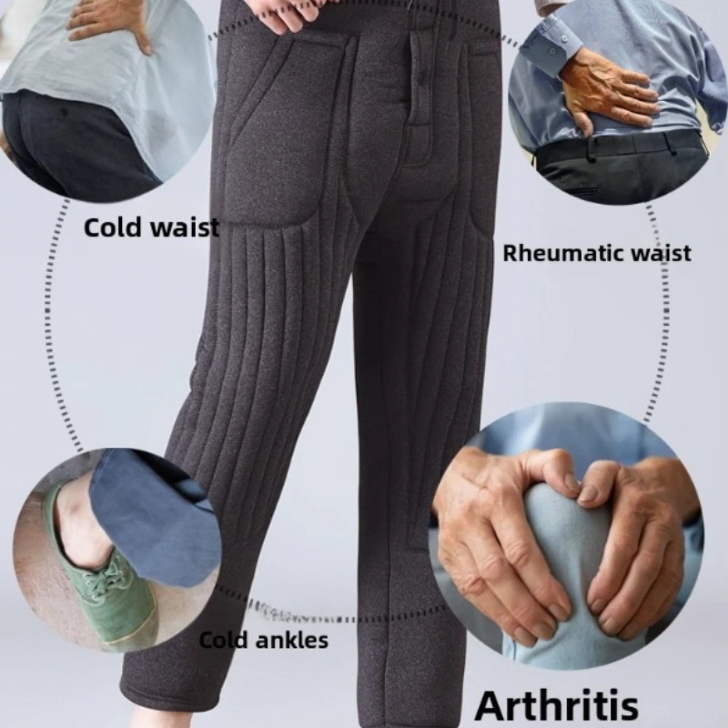 الشتاء السراويل الحرارية كبار السن الرجال عالية الخصر العميق المنشعب السراويل الدافئة أبي القطن صوف مبطن سميكة الركبة حماية الطقس
