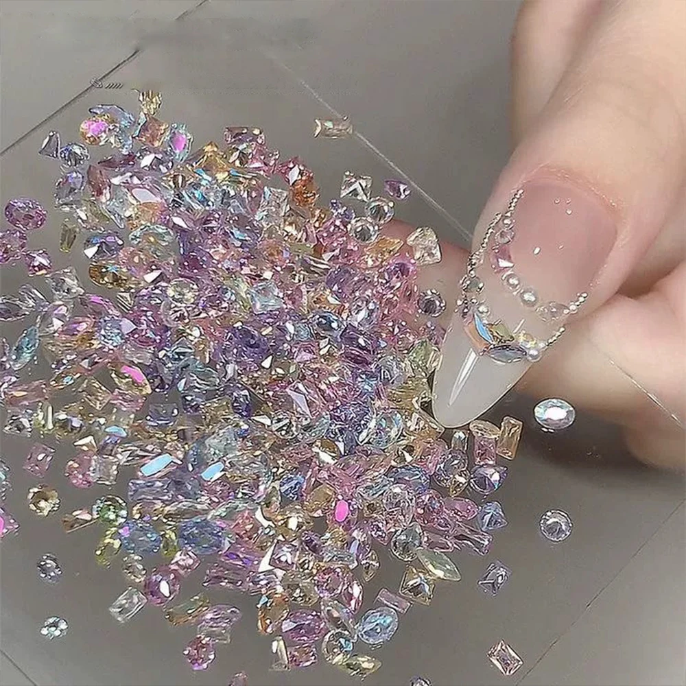 50pcs Sparkle Mini Zircon 1-4mm Nail Rhinestones Mix-shape Heart/Water droplet/Rectangle Crystal Nail Gem Nail Jewels DIY Decora
