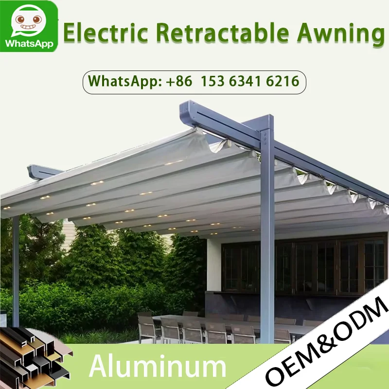 

Waterproof PVC folding retractable pergola PVC folding retractable pergola roof electric awning canopy pergola with awning