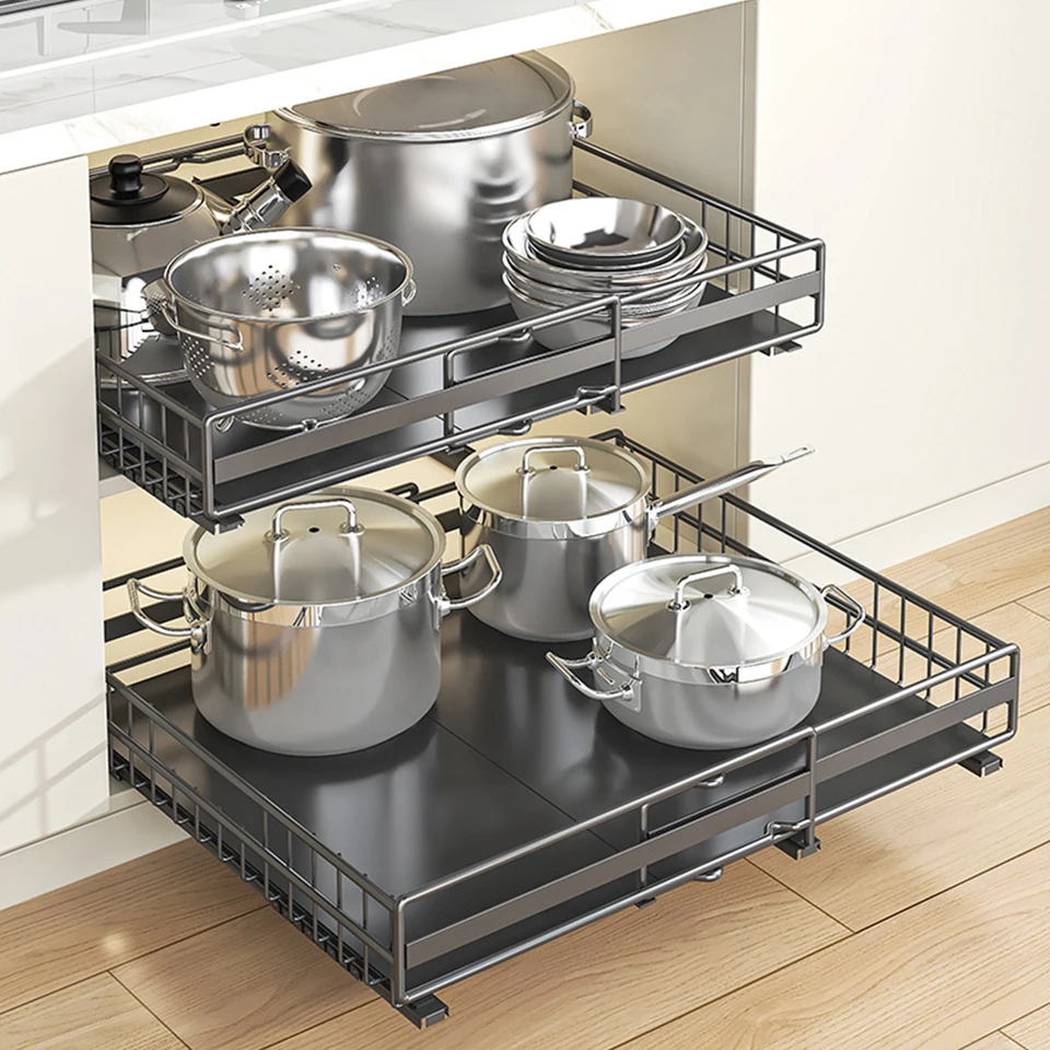 Expandable Kitchen Cabinet Organizer with Silent Drawers