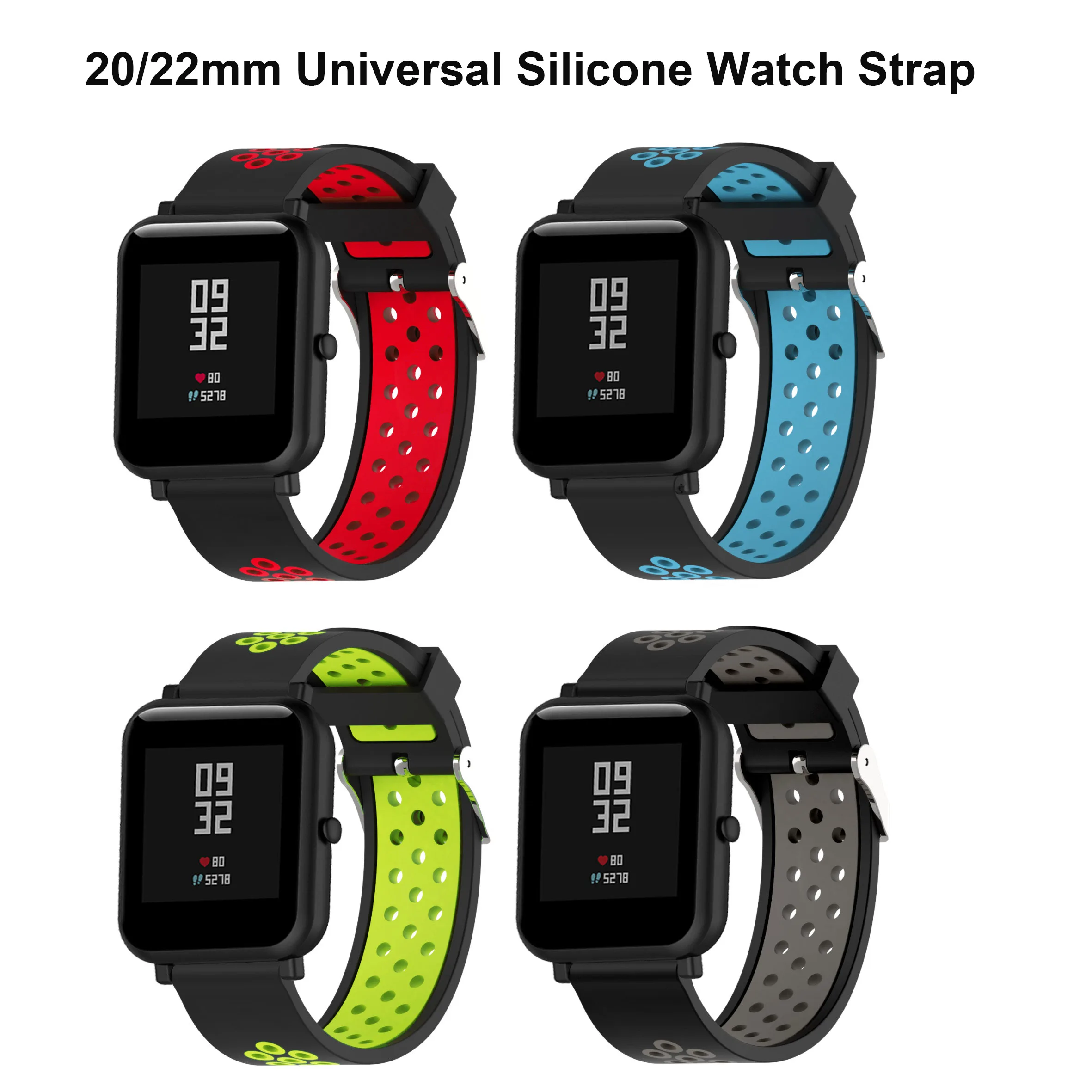 Universal 20mm 22mm Silicone Watch Strap Fashion Quick Release Soft Silicone Breathable Waterproof Sport Smartwatch Man Woman