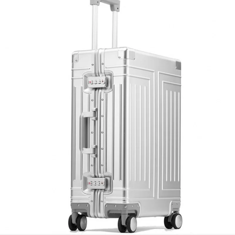 Valise à roulettes en alliage d'aluminium et de magnésium pour hommes et femmes, roue universelle, bagages en métal, résistance à l'usure, chute, grande capacité