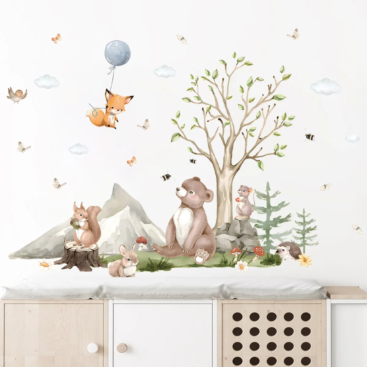 1Pcs Cartoon forest tree cute little animal dandelion self-adhesive wall stickers children\'s room decoration stickers