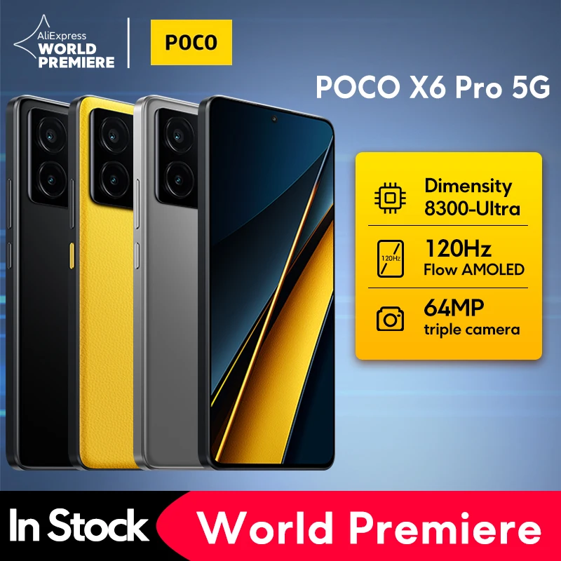 【World Premiere】POCO X6 Pro 5G 글로벌 버전 스마트폰, Dimensity 8300-Ultra 6.67 in, 1.5K Flow AMOLED DotDisplay, 64MP, 67W NFC 