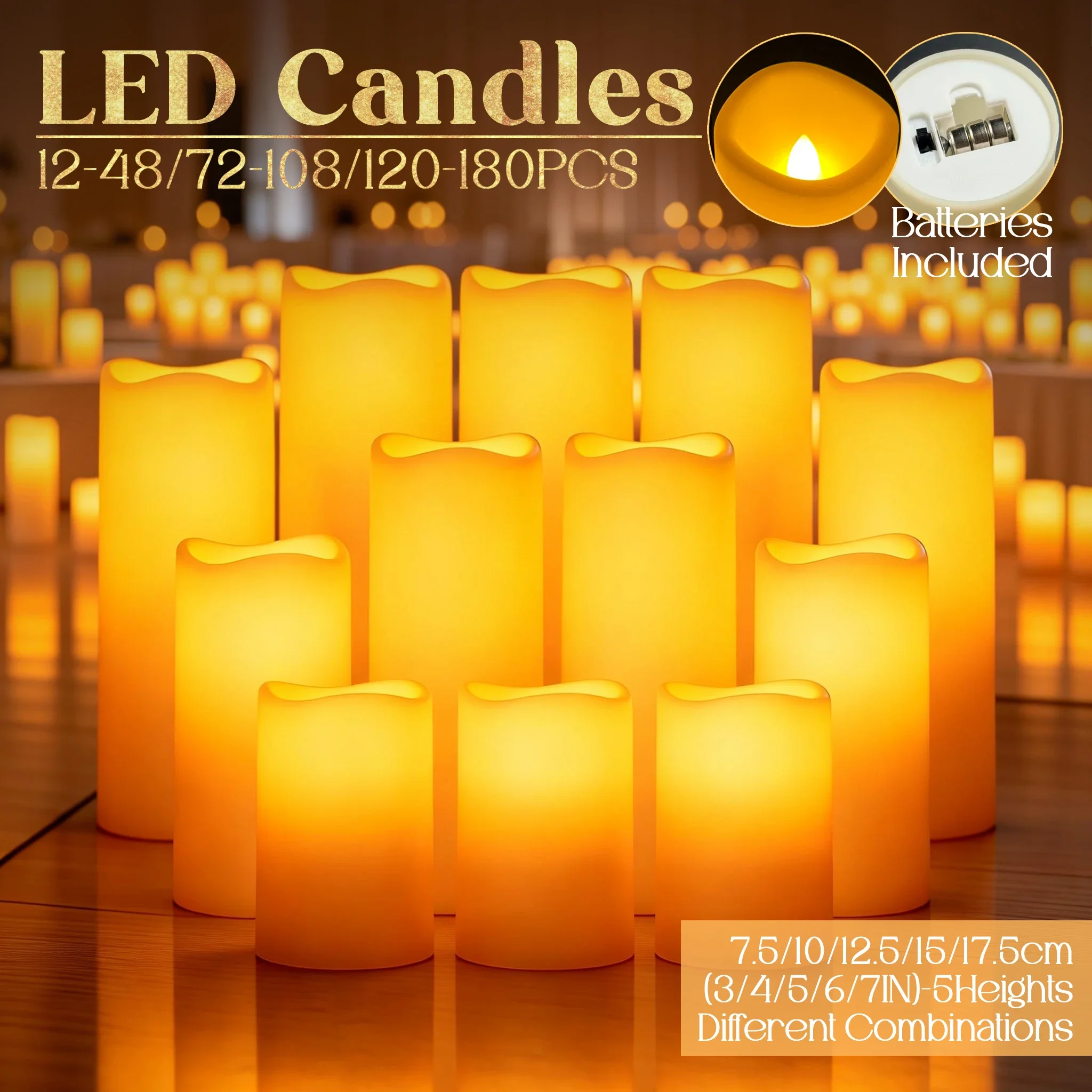 12-180PCS LED Flameless Candles Battery Operated for Wedding Event Candlelight Concert Artificial Candles