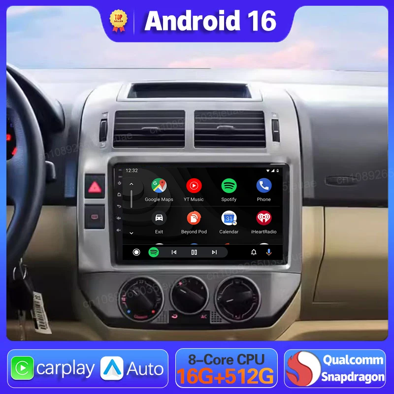 Android 16 Car Radio GPS For VW Volkswagen POLO 2001 2002 - 2009 Carplay Auto Player Navigation 2 Din Head Unit DVD Video Stereo