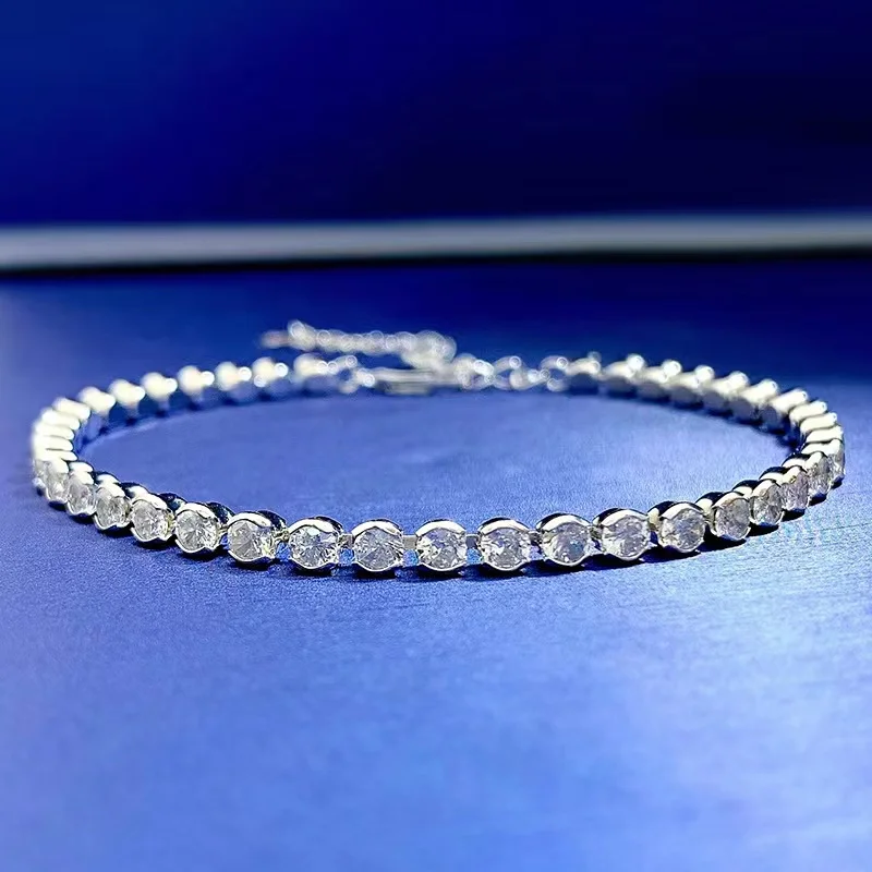 

Trendy 925 Sterling Silver 3mm Round High Carbon Diamond Tennis Chain Bracelets for Women Jewelry 18K White Gold Bracelet Gift