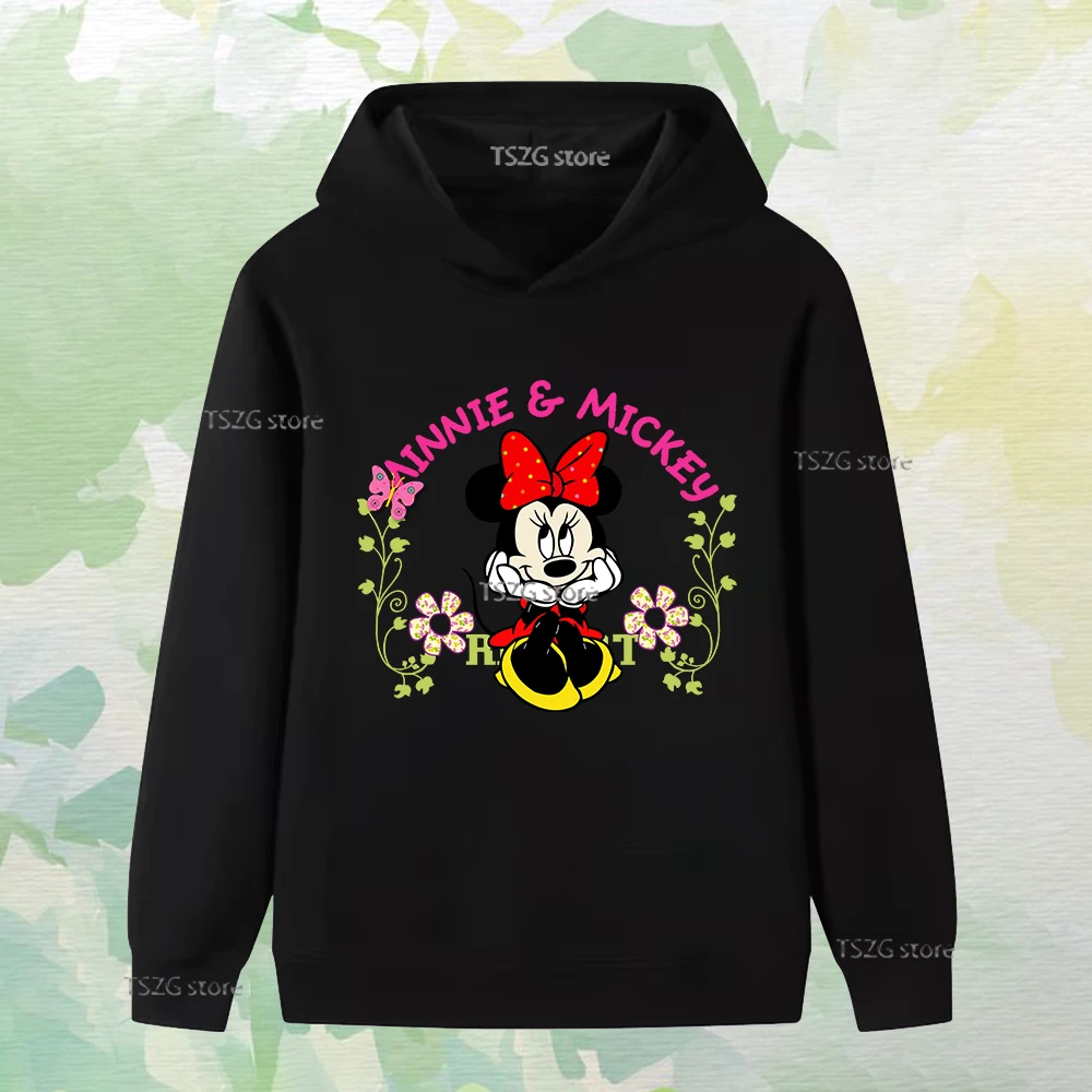 Dziecięca jesienna bluza z kapturem w stylu casual, z nadrukiem Disneya, Myszki Miki i Minnie, urocza, wygodna, polarowa bluza dla dziewczynki i chłopca.
