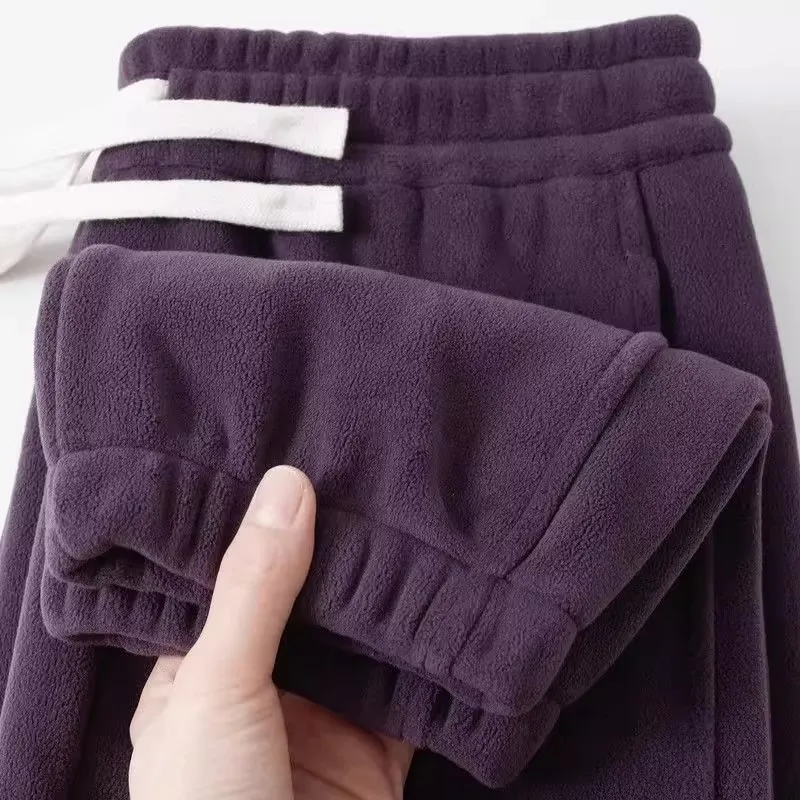 

Двусторонние теплые повседневные брюки из флиса для мужчин, темно-фиолетовые, свободного кроя, с высокой талией, зимние, комфортные, дышащие спортивные штаны