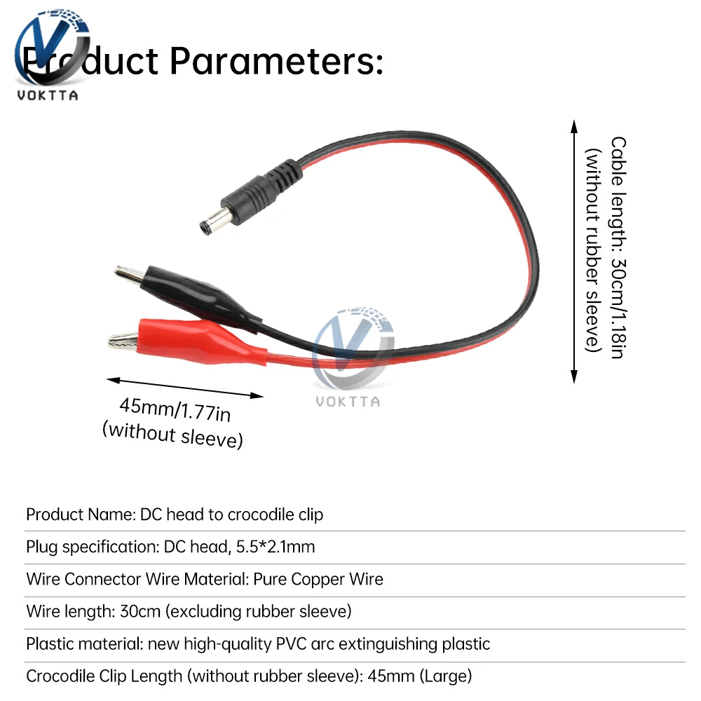 1pcs คลิปจระเข้ DC 5.5*2.1 มม.ชาย/หญิงหัวจระเข้คลิปสายไฟเชื่อมต่อทดสอบสาย 30 ซม.