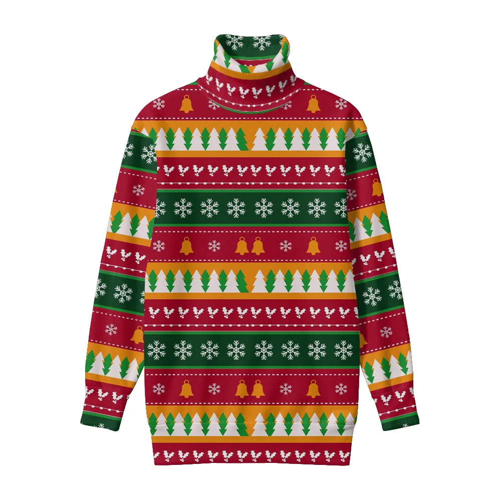 

New Women's Festive Printed Sweater Cozy Winter Turtleneck with Deer Snowflakes Christmas Trees Holiday Patterns Ugly Xmas Party