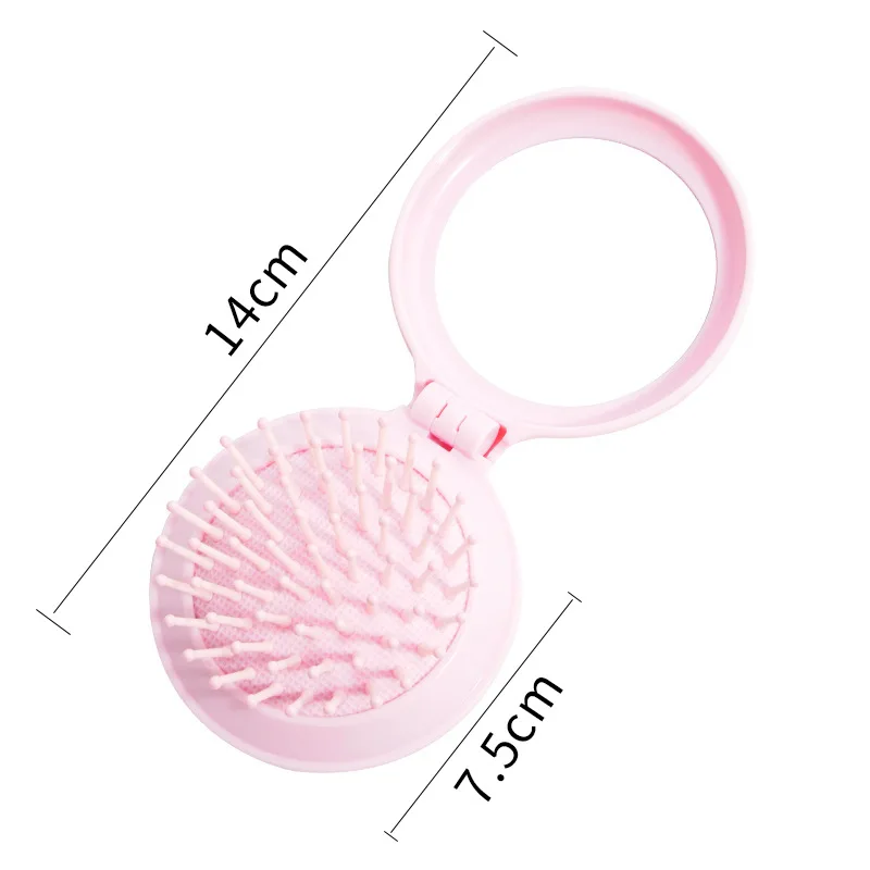 Nowy składany mini grzebień 3 w 1 - szczotka do masażu z poduszką powietrzną i lusterkiem, ultra przenośny do torebki i podróży, urocze narzędzie do włosów dla kobiet