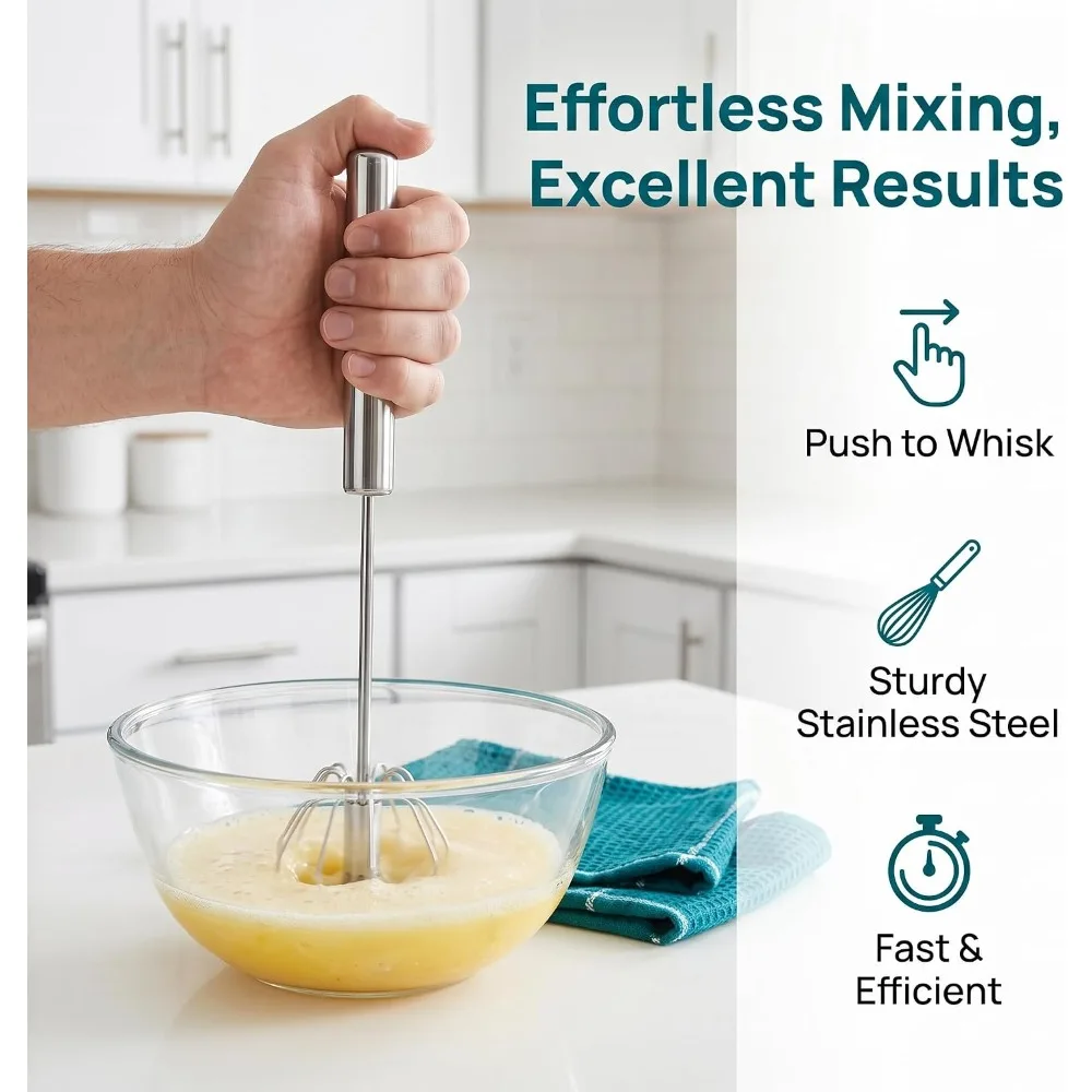Semi-Automatic Stainless Steel Whisk 10 Inch Egg Beater All Purpose Stirrer for Kitchen Cooking