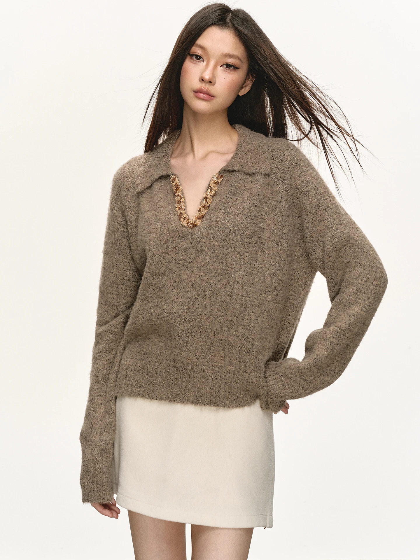 

Anna Aneae Women's Woolen Knitwear Loose Fit Warm Lazy Sle Spring Casual Versatile Long Sve ort Coat Casual Loose Sweater