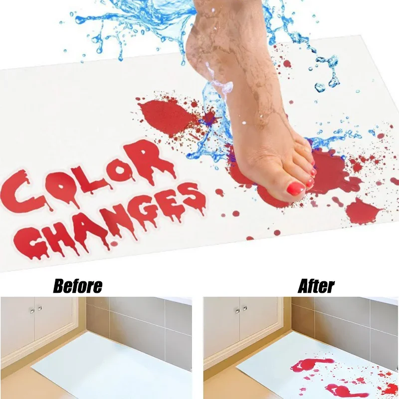 40*70cm Bloody Bathroom Color-changing Floor Mat Halloween Decoration 3D Bathroom Floor Bath Mat Carpet Non-Slip Rugs Indoor