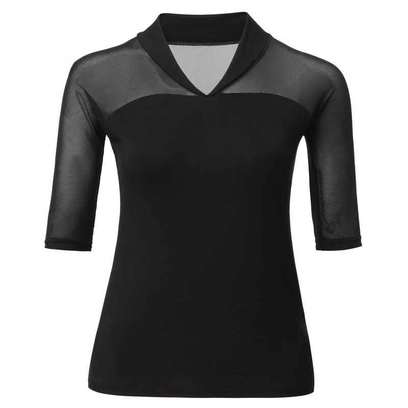 قميص نسائي للرقص اللاتيني صيفي متوسط الأكمام ملابس ممارسة حديثة ومثيرة للرقص في قاعة الرقص