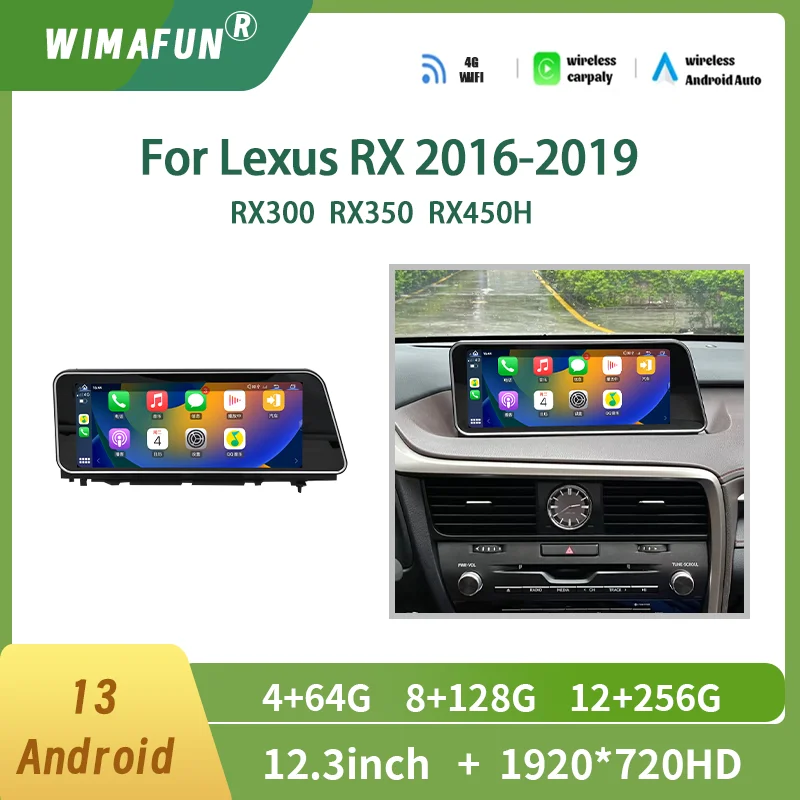 12.3Inch For Lexus RX 300 350 450H  Android 13 Qualcomm CarPlay 2016-2019 Reserved OEM MenuMultimedia Video Player