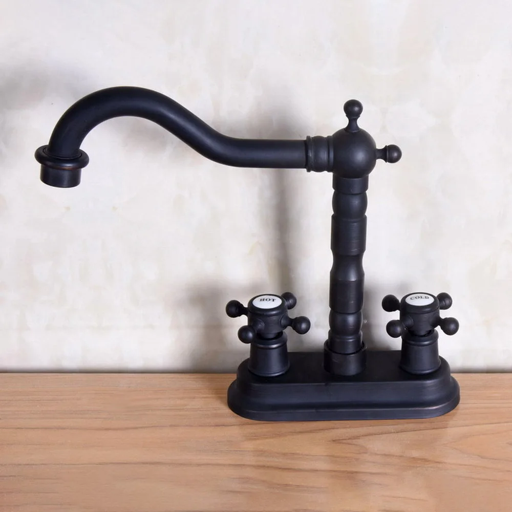 Oil Rubbed Bronze Deck Mount Double Handle Bathroom Faucet Vanity Vessel Sinks Mixer Tap Cold And Hot Water Tap Nnf150