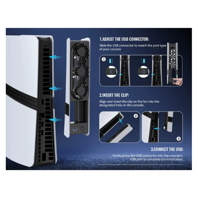 ABSQ-PS5 슬림/프로용 LED 조명 쿨링 팬 - 저소음, 고효율 냉각 시스템, 3단계 팬 속도 조절, USB 3.0 포트 탑재 PS5 쿨러