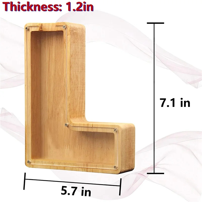 A72Z 2X tirelire personnalisée en bois Alphabet pour enfants pot d'argent pièce de monnaie adultes boîte d'épargne lettre décor (Alphabet-L)