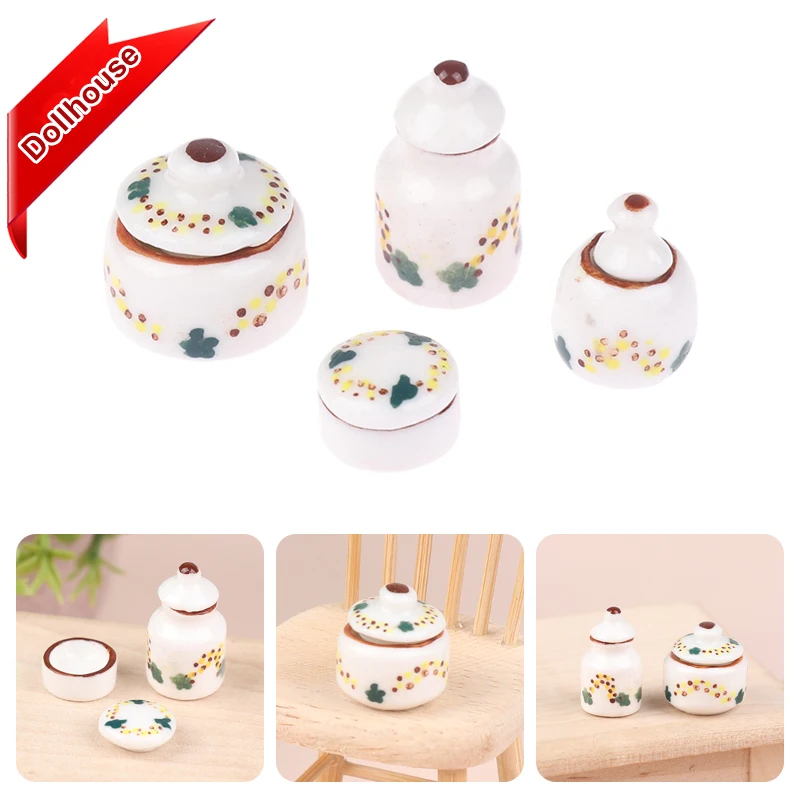 1Set 1:12 Dollhouse Miniature Ceramic Can Seasoning Can Storage Jar Kitchen Model Decor Toy Doll House Accessories